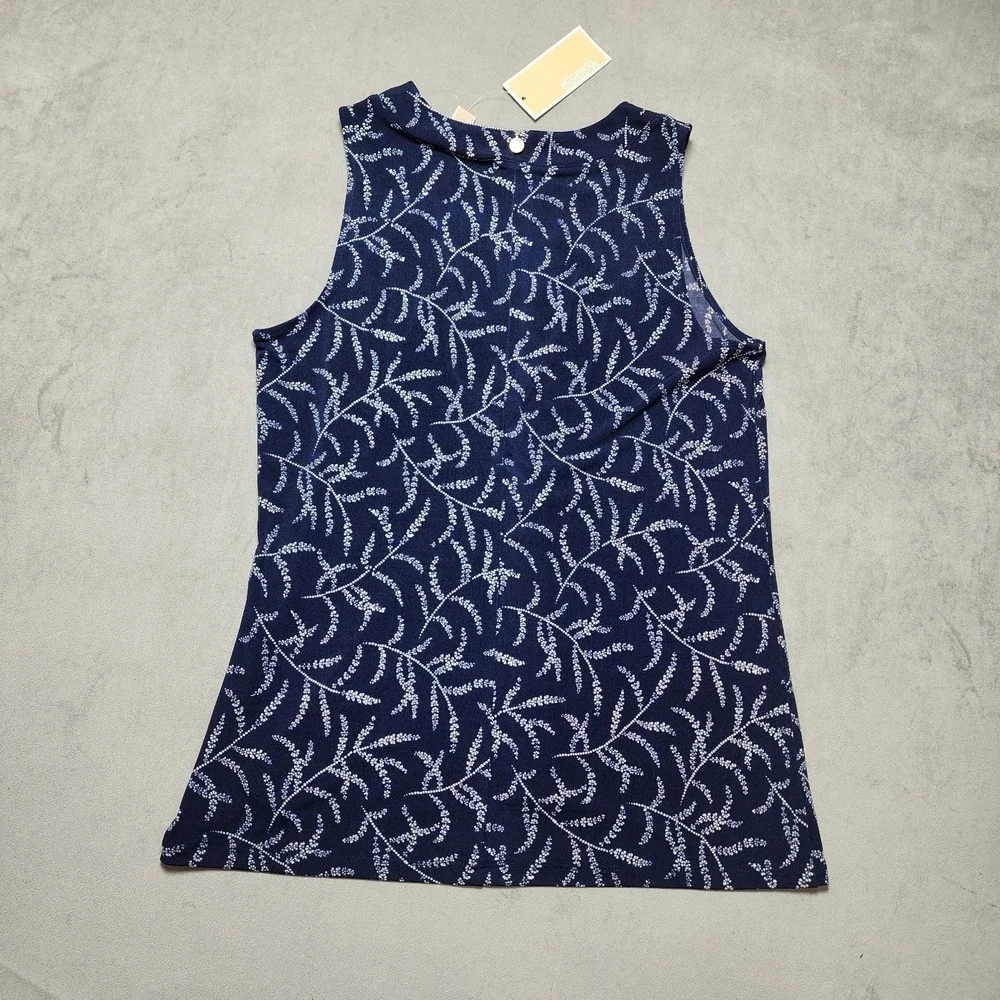 NWT Michael Kors Women's Floral Print Sleeveless Tank Top‎ True Navy Size Small